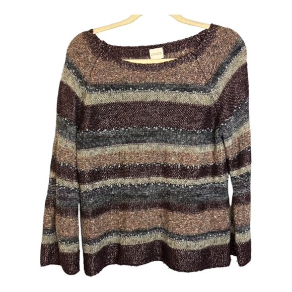 Chico's Sweater Women's Size Medium Sequins Fuzzy Stripes Casual Winter Chicos 1 - Picture 1 of 4